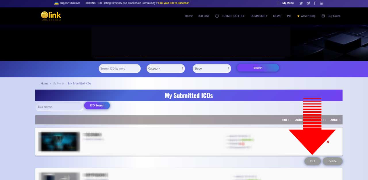 Edit ICO in the List